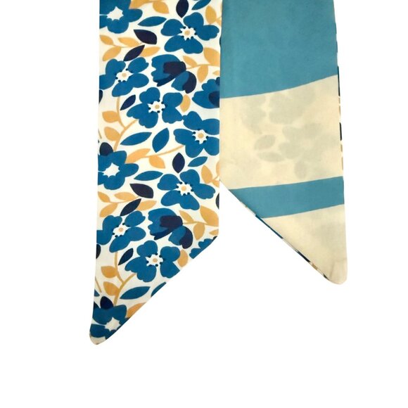 Slim Scarf Blue Floral 34in Satin Two Sided Nauticalcore Preppy No63 - Picture 5 of 16